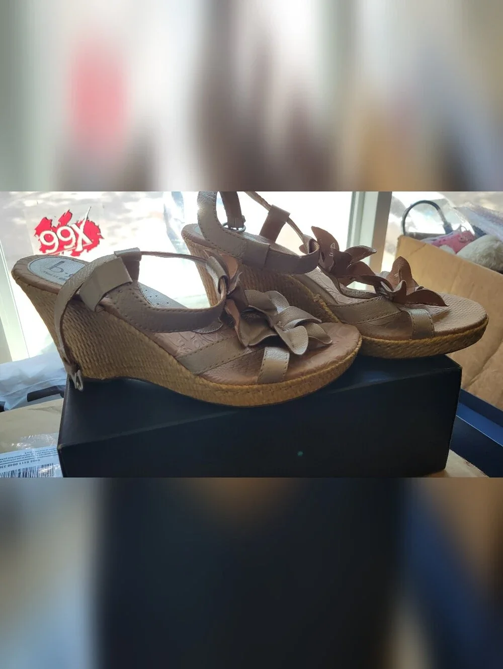 Metallic Champagne Women's Floral Espadrille Wedge Sandals